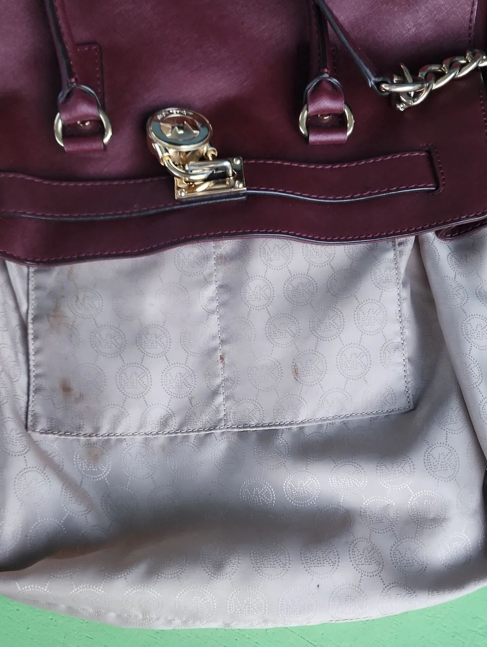 Michael Kors Hamilton Large Saffiano Leather Tote Bag Merlot Burgundy Gold